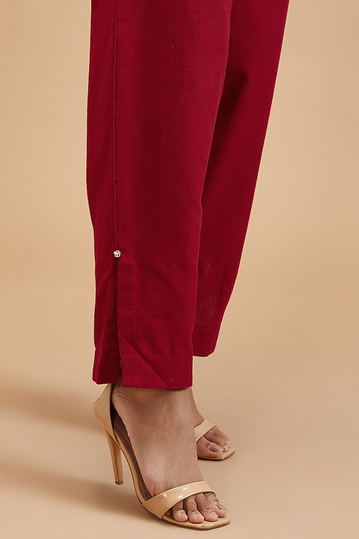 Red Handloom Cotton High-Waisted Pants by theroverjournal at Pernia's Pop Up Shop