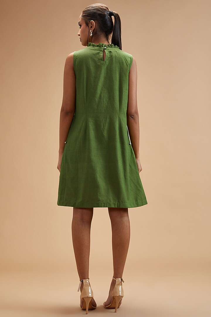 Green Handloom Cotton Mini Summer Dress by theroverjournal at Pernia's Pop Up Shop