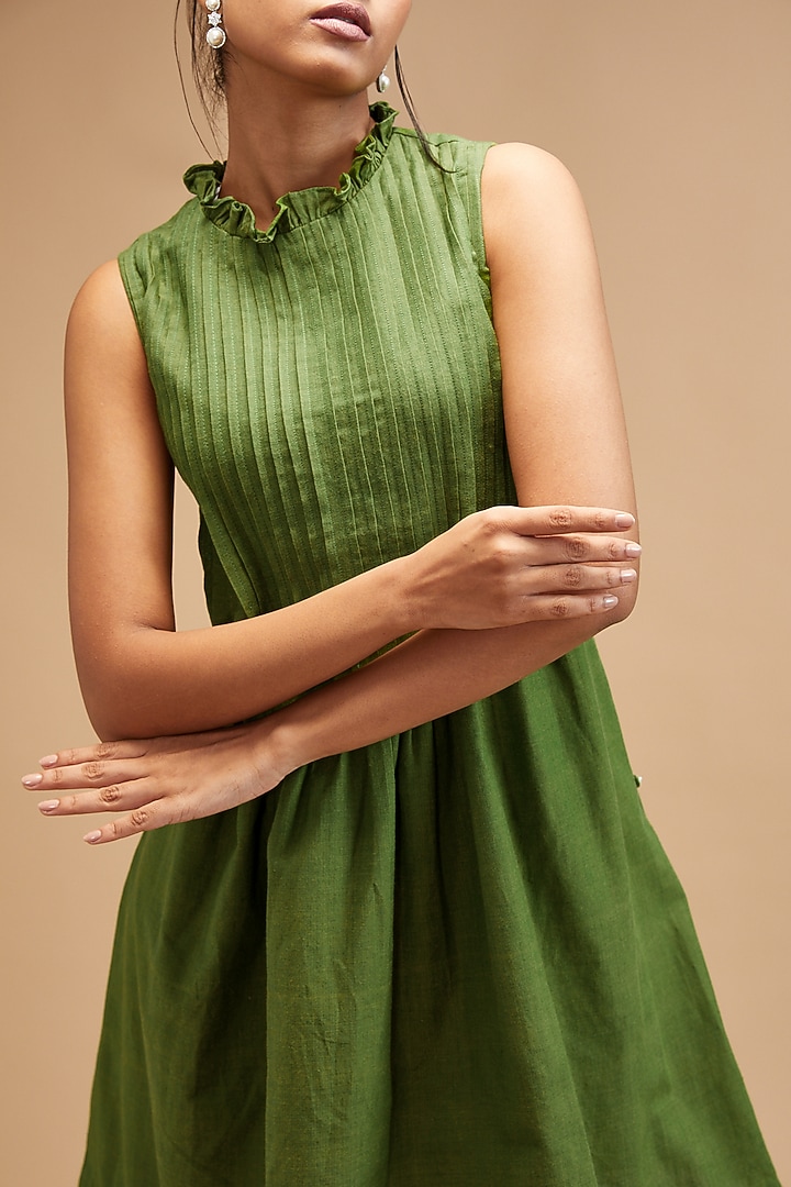 Green Handloom Cotton Mini Summer Dress by theroverjournal at Pernia's Pop Up Shop