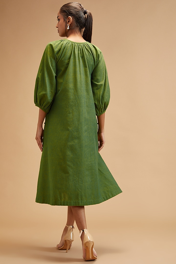 Green Handloom Cotton Midi Summer Dress by theroverjournal at Pernia's Pop Up Shop