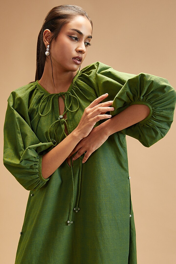 Green Handloom Cotton Midi Summer Dress by theroverjournal at Pernia's Pop Up Shop
