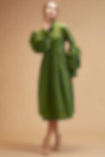 Green Handloom Cotton Midi Dress by theroverjournal