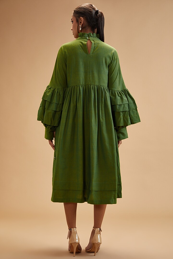 Green Handloom Cotton Midi Summer Dress by theroverjournal at Pernia's Pop Up Shop