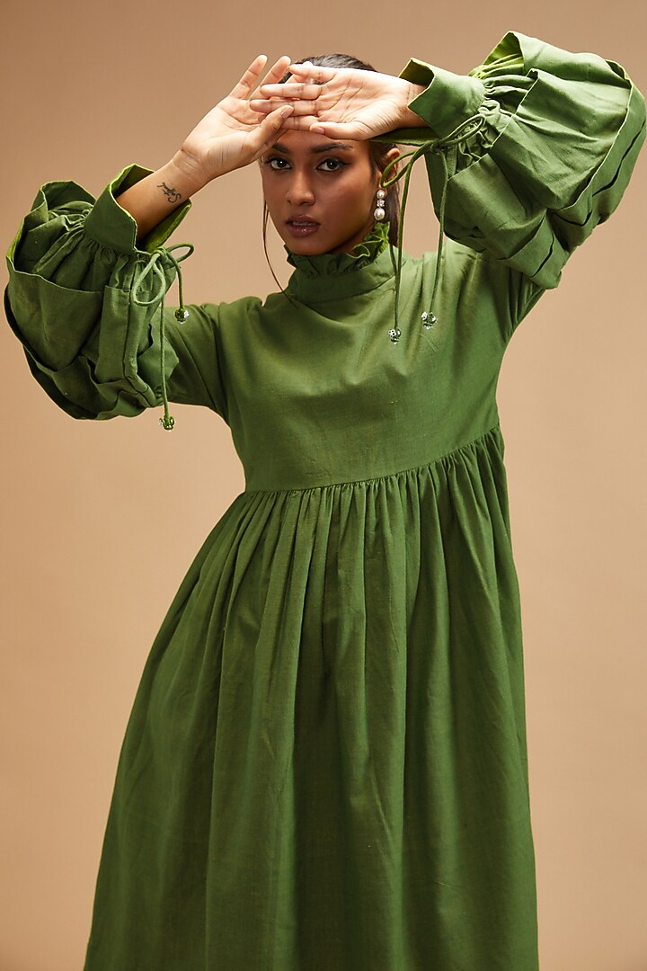 Green Handloom Cotton Midi Summer Dress by theroverjournal at Pernia's Pop Up Shop