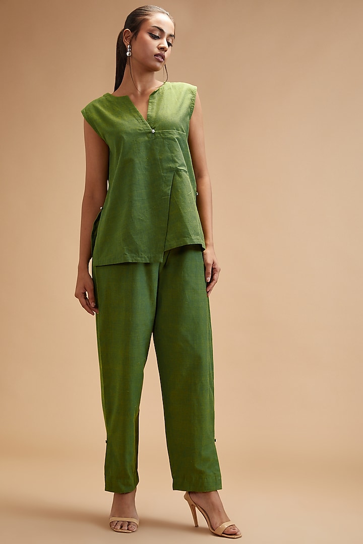 Green Handloom Cotton High-Waisted Pants by theroverjournal
