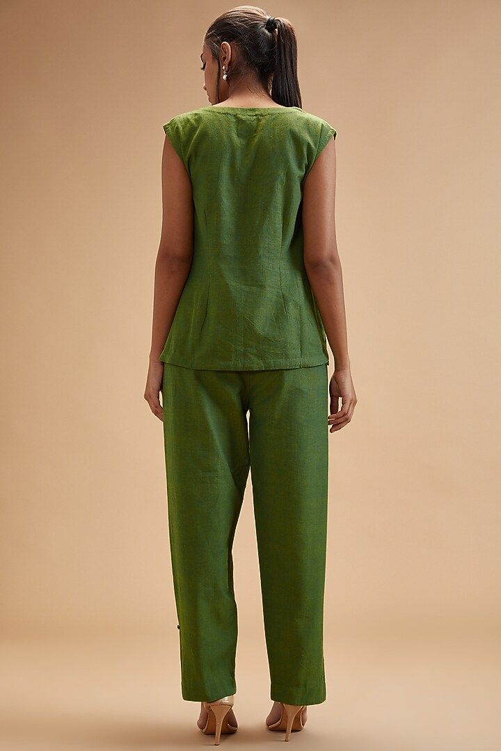 Green Handloom Cotton High-Waisted Pants by theroverjournal at Pernia's Pop Up Shop