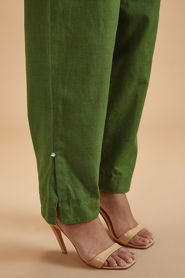 Green Handloom Cotton High-Waisted Pants by theroverjournal at Pernia's Pop Up Shop