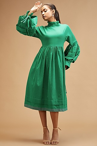 Green Handloom Cotton Midi Dress by theroverjournal