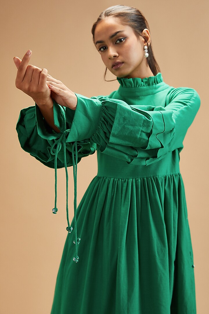 Green Handloom Cotton Midi Summer Dress by theroverjournal at Pernia's Pop Up Shop