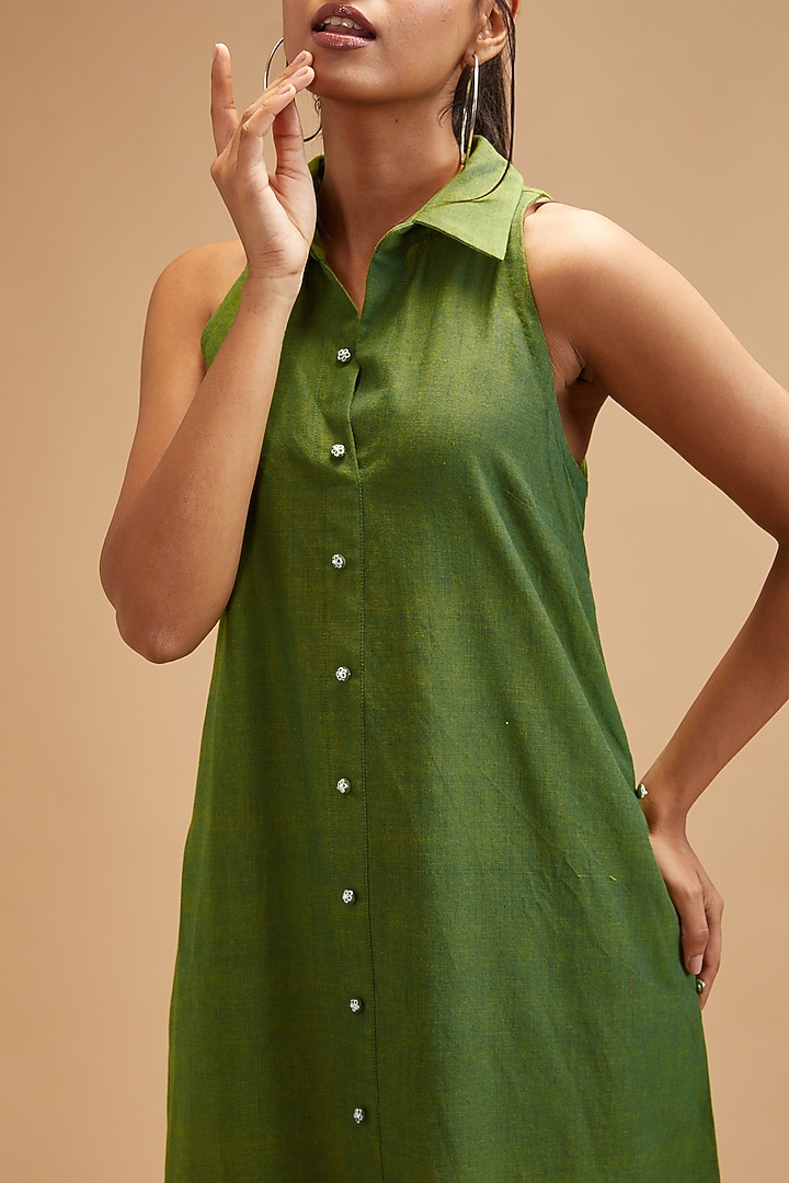 Green Handloom Cotton Midi Summer Dress by theroverjournal at Pernia's Pop Up Shop