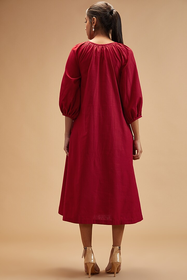 Red Handloom Cotton Midi Summer Dress by theroverjournal at Pernia's Pop Up Shop
