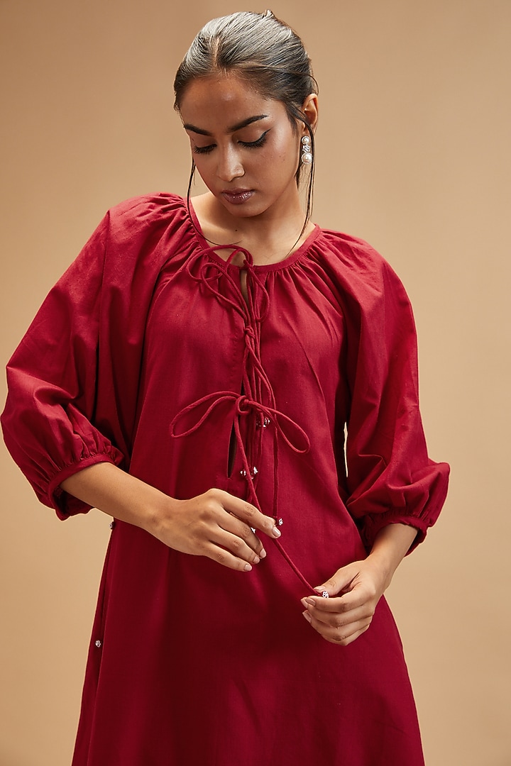 Red Handloom Cotton Midi Summer Dress by theroverjournal at Pernia's Pop Up Shop