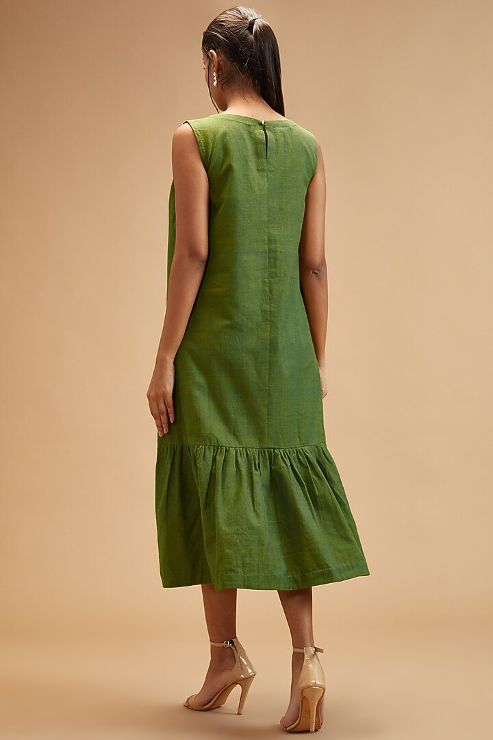 Green Handloom Cotton Midi Summer Dress by theroverjournal at Pernia's Pop Up Shop