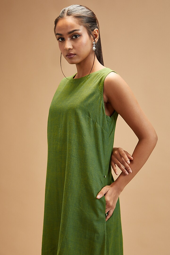 Green Handloom Cotton Midi Summer Dress by theroverjournal at Pernia's Pop Up Shop