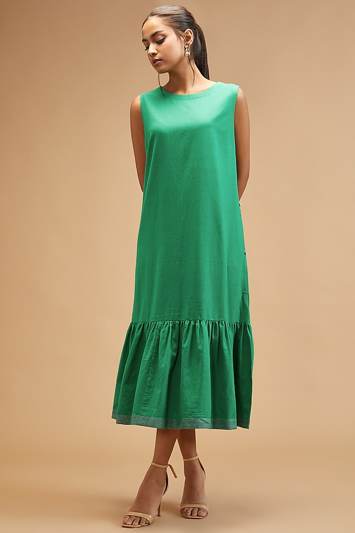 Green Handloom Cotton Midi Dress by theroverjournal