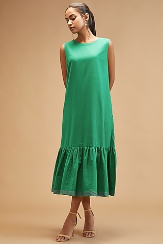 Green Handloom Cotton Midi Dress by theroverjournal