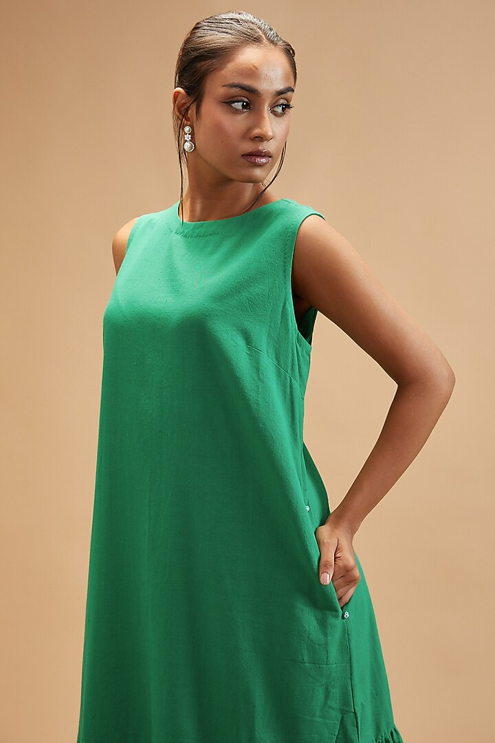 Green Handloom Cotton Midi Summer Dress by theroverjournal at Pernia's Pop Up Shop