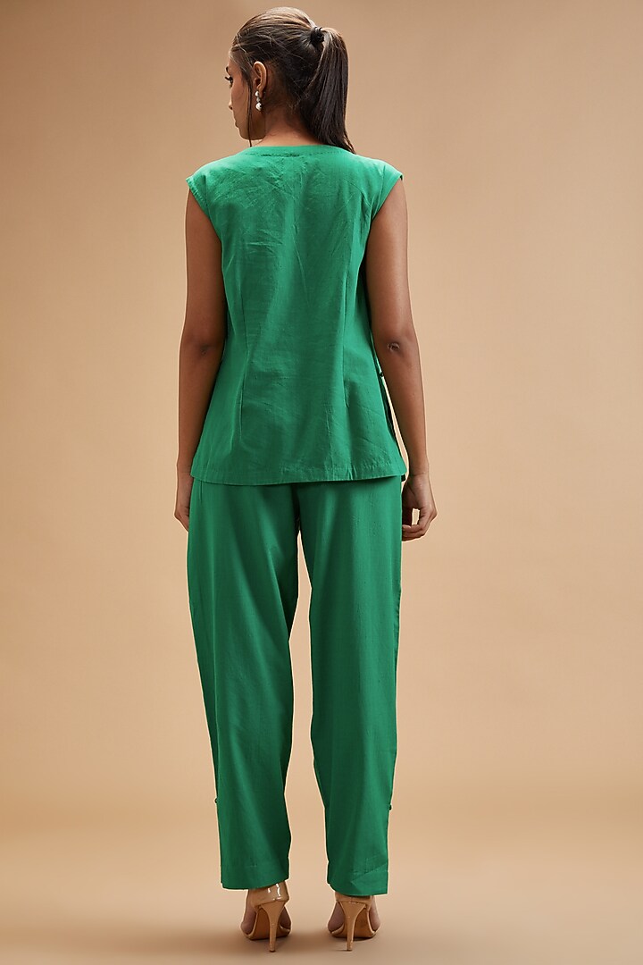 Green Handloom Cotton High-Waisted Pants by theroverjournal at Pernia's Pop Up Shop