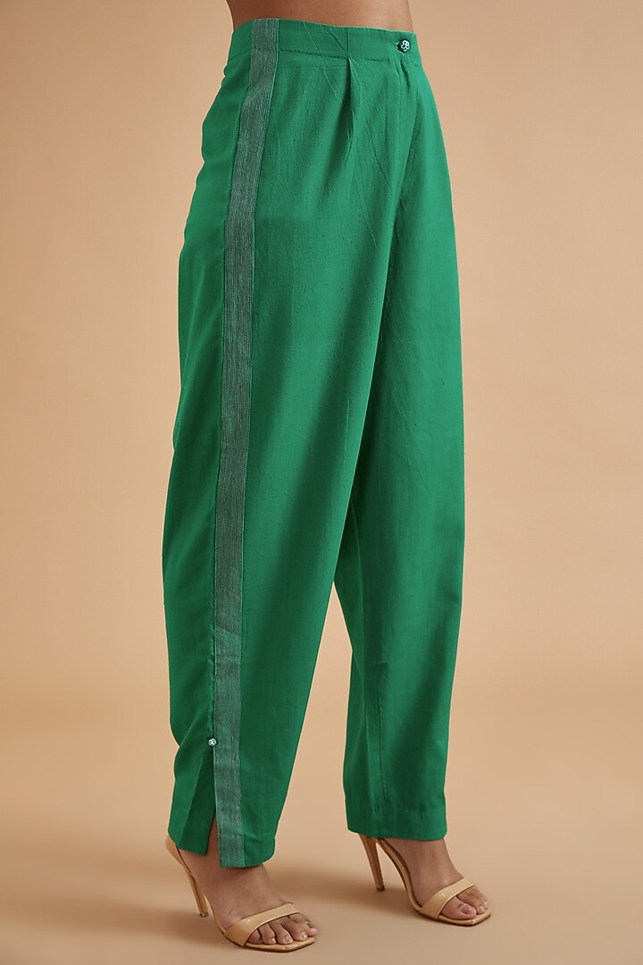 Green Handloom Cotton High-Waisted Pants by theroverjournal at Pernia's Pop Up Shop