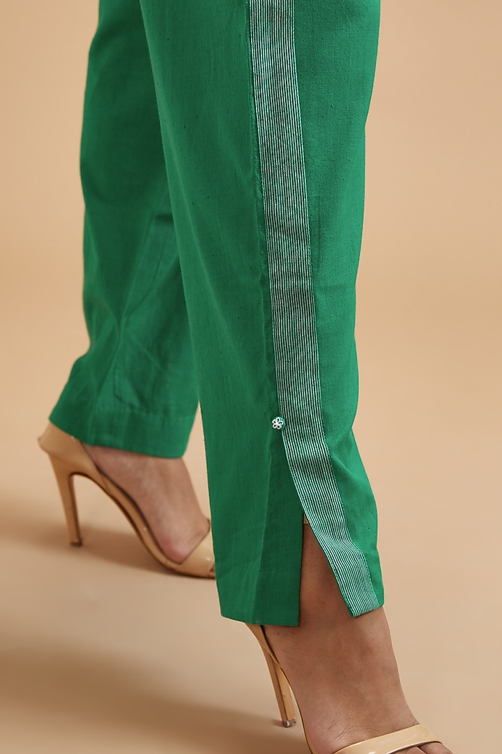 Green Handloom Cotton High-Waisted Pants by theroverjournal at Pernia's Pop Up Shop