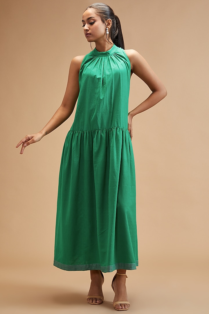 Green Handloom Cotton Maxi Dress by theroverjournal