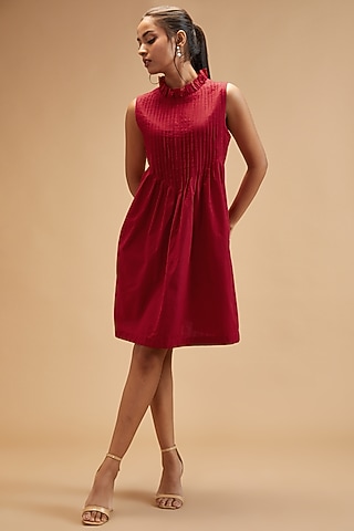 Red Handloom Cotton Dress by theroverjournal