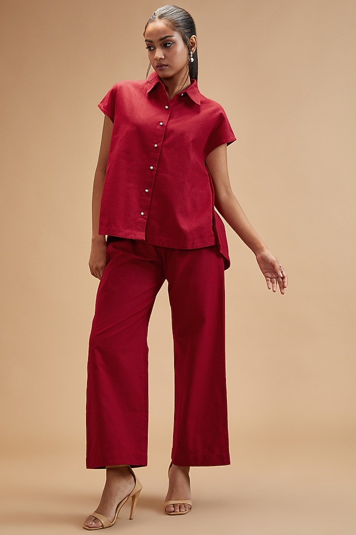 Red Handloom Cotton Shirt by theroverjournal at Pernia's Pop Up Shop