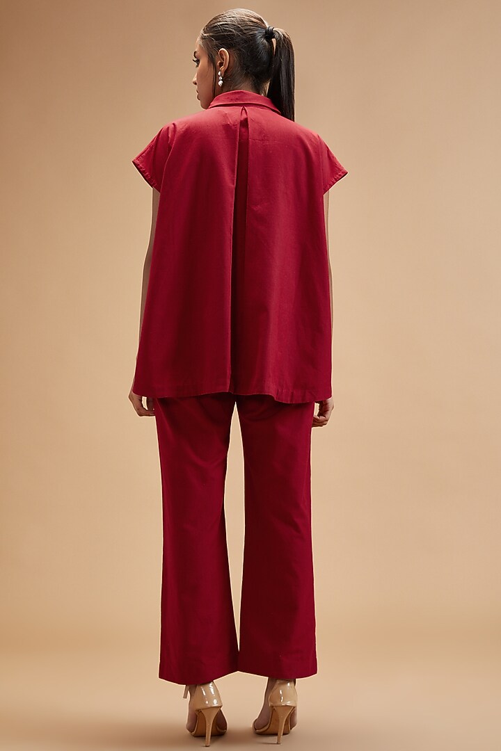 Red Handloom Cotton Shirt by theroverjournal at Pernia's Pop Up Shop