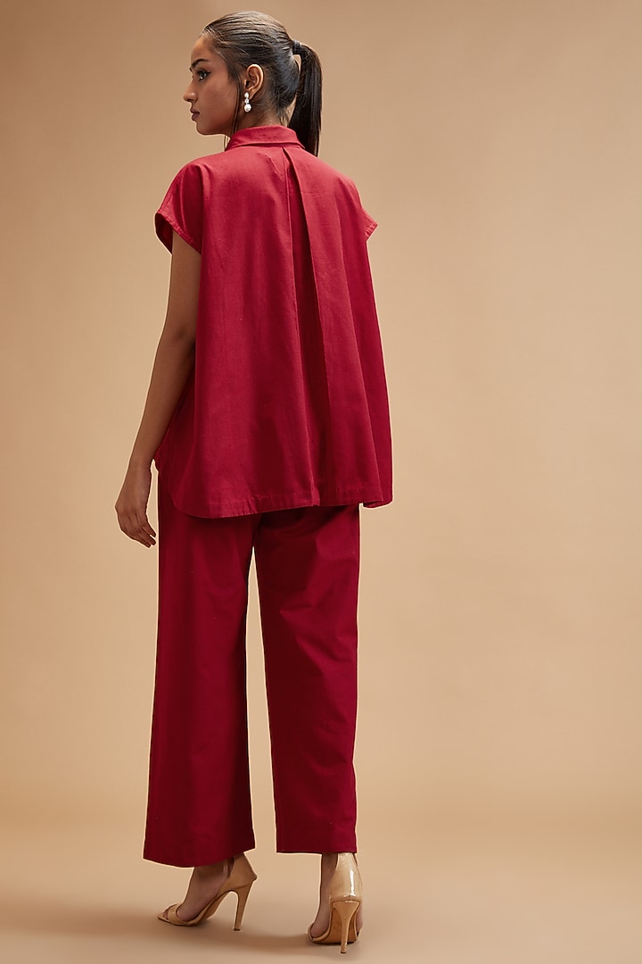 Red Handloom Cotton Wide-Legged Culottes by theroverjournal at Pernia's Pop Up Shop