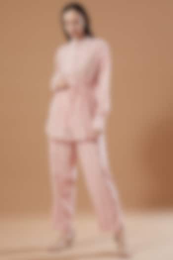 Rust Pink Cotton Belted Shirt by Theroverjournal at Pernia's Pop Up Shop