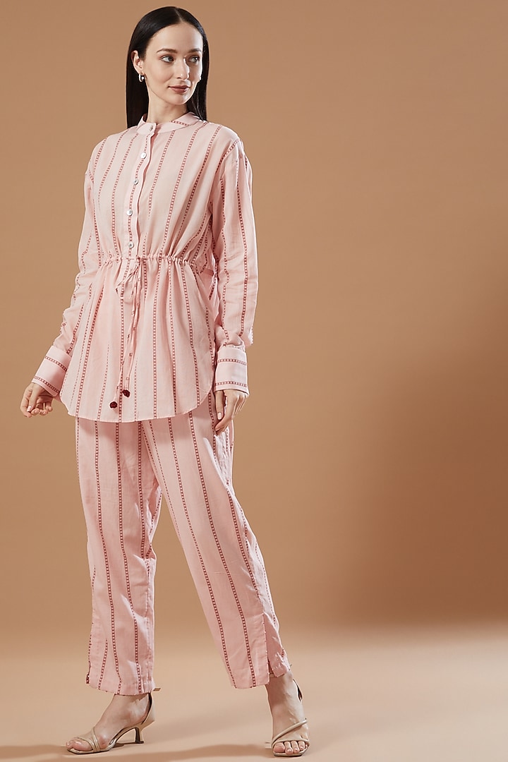 Rust Pink Cotton Slit Narrow Pants by Theroverjournal