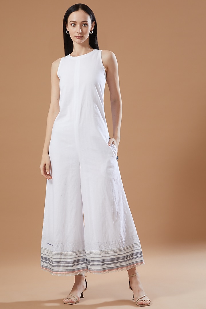 White Cotton Flared Jumpsuit by Theroverjournal
