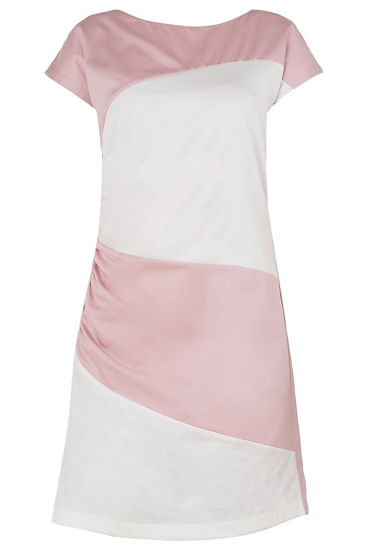 Cream and pink ruched color block dress available only at Pernia's Pop ...