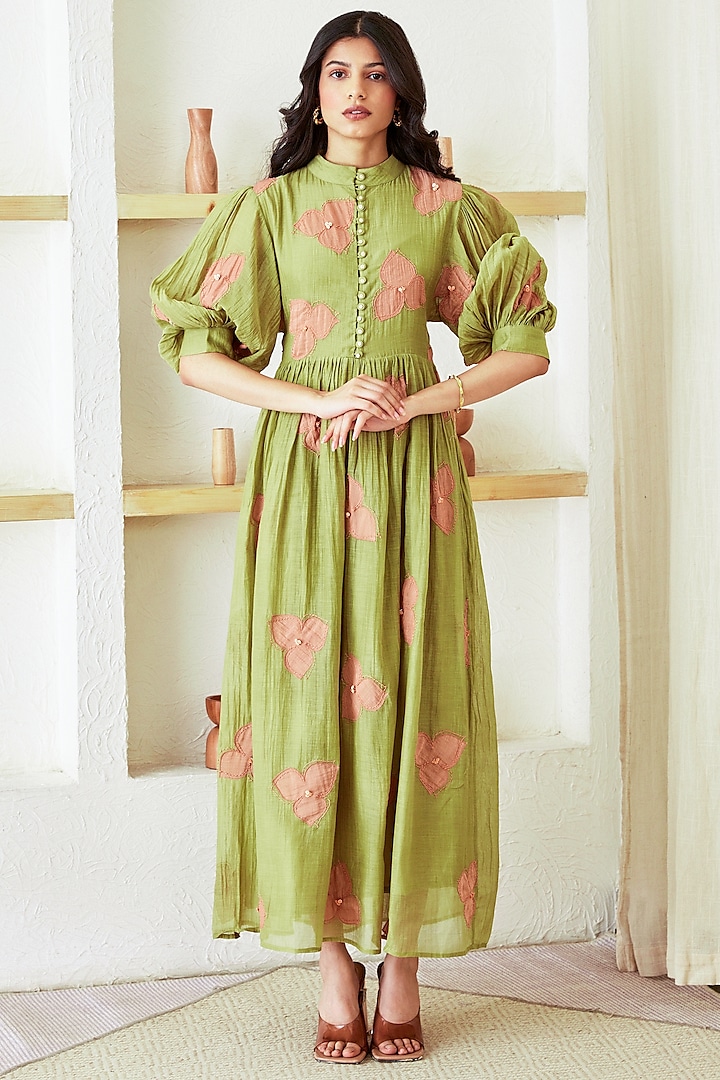 Olive Green Embroidered Dress by The Right Cut