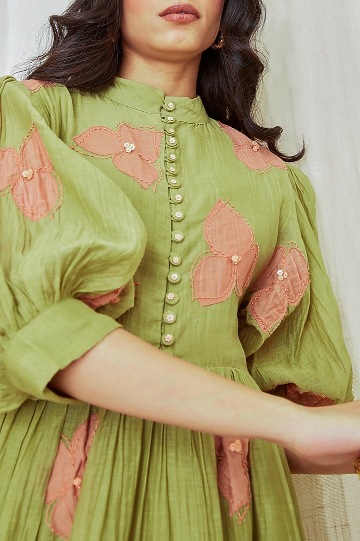 Olive Green Embroidered Dress by The Right Cut at Pernia's Pop Up Shop 2026