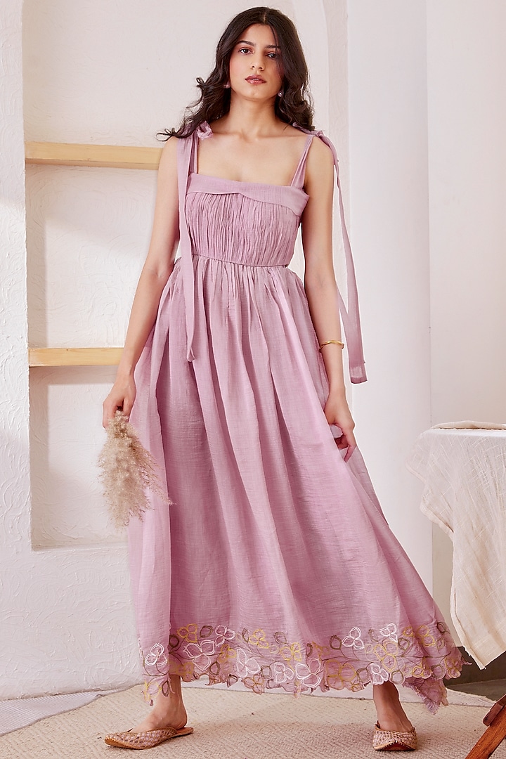 Lavender Aari Embroidered Dress by The Right Cut