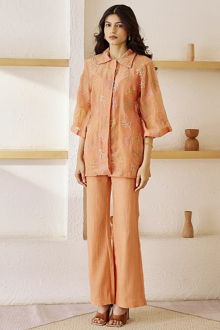 Peach Embroidered Shirt by The Right Cut