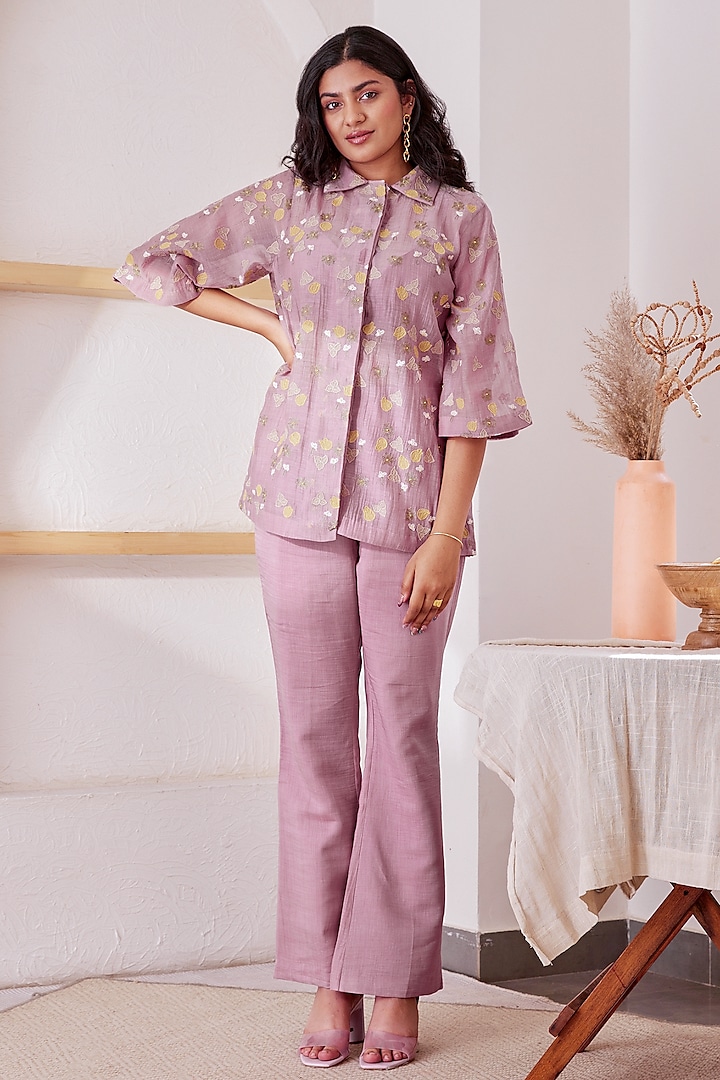 Lavender Chanderi Silk Shirt by The Right Cut