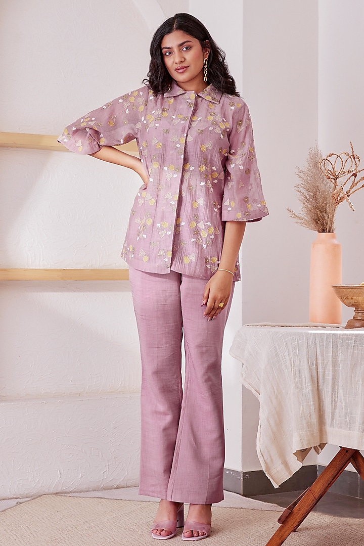 Lavender Chanderi Silk Shirt by The Right Cut at Pernia's Pop Up Shop