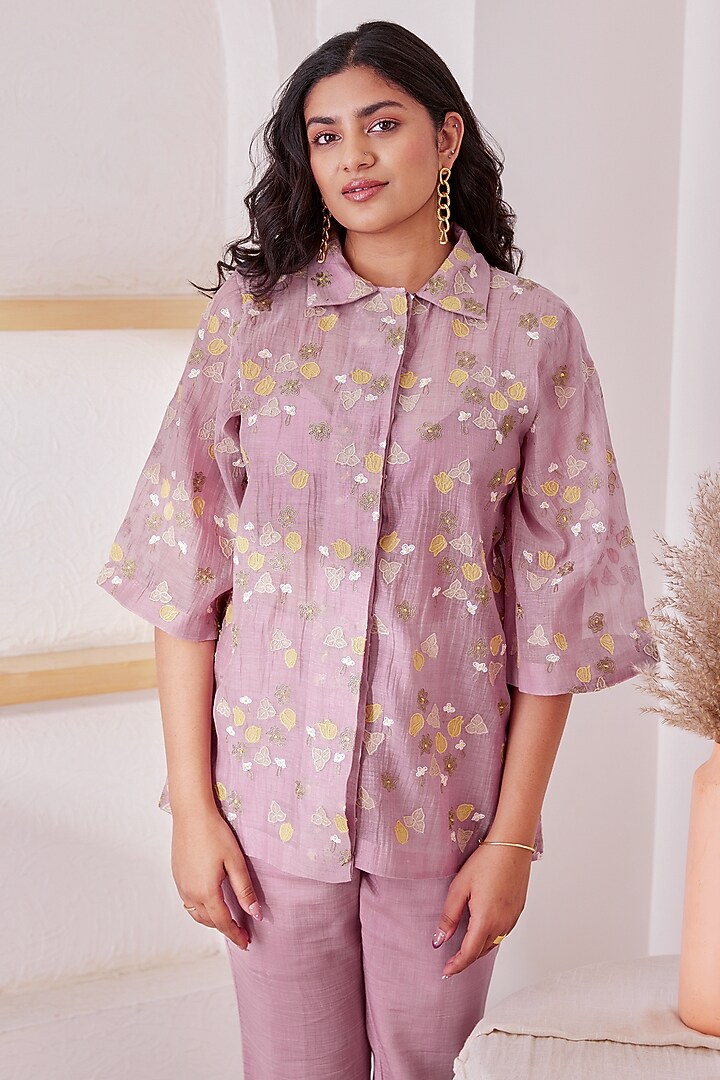 Lavender Chanderi Silk Shirt by The Right Cut at Pernia's Pop Up Shop
