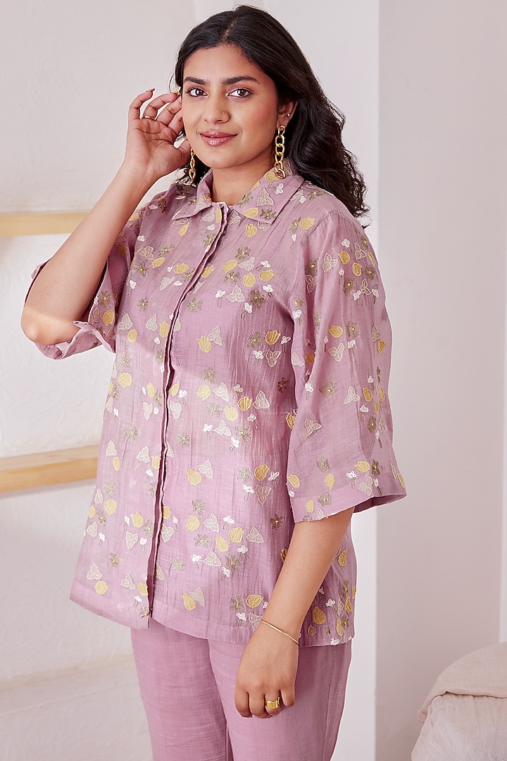 Lavender Chanderi Silk Shirt by The Right Cut at Pernia's Pop Up Shop
