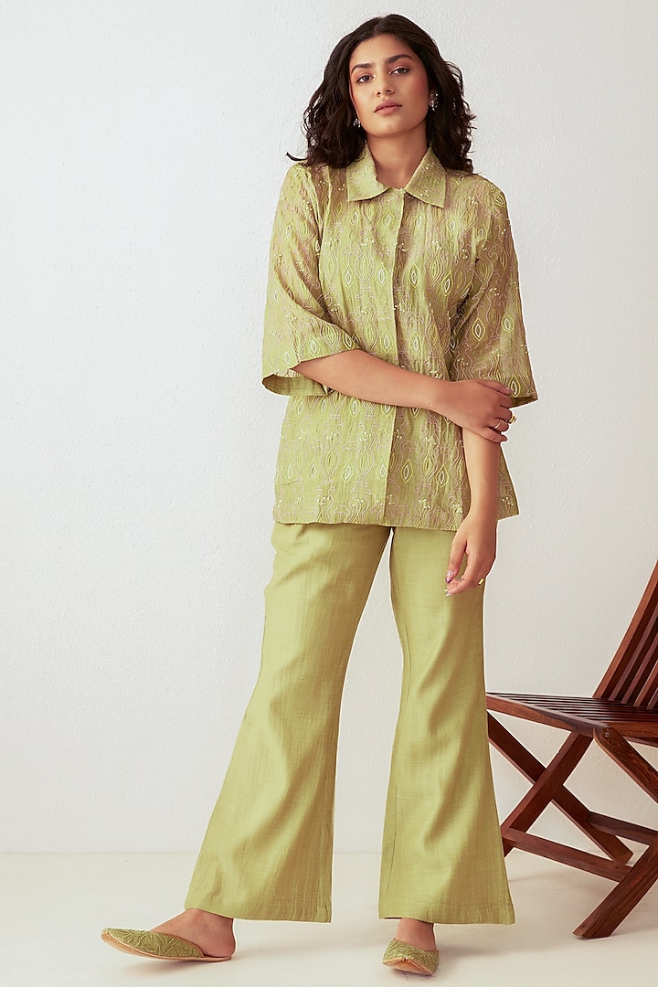 Green Hand Embroidered Shirt by The Right Cut