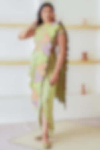 Green Chanderi Silk Draped Saree Set by The Right Cut