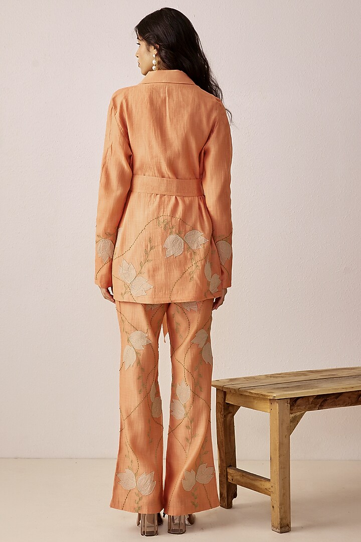 Peachy Pink Embroidered Blazer Set by The Right Cut at Pernia's Pop Up Shop