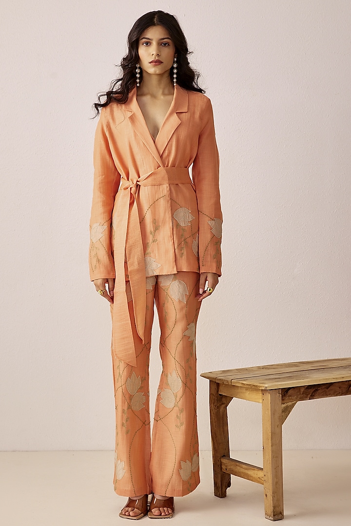 Peachy Pink Embroidered Blazer by The Right Cut at Pernia's Pop Up Shop