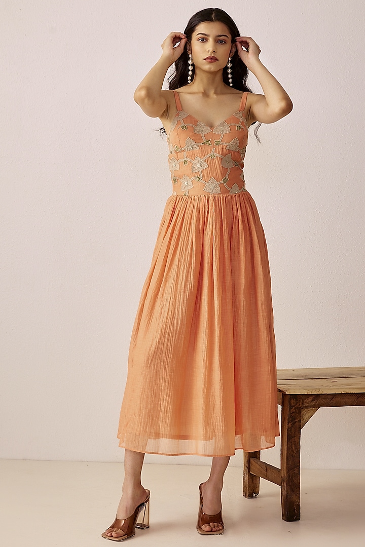 Peachy Pink Embellished Dress by The Right Cut