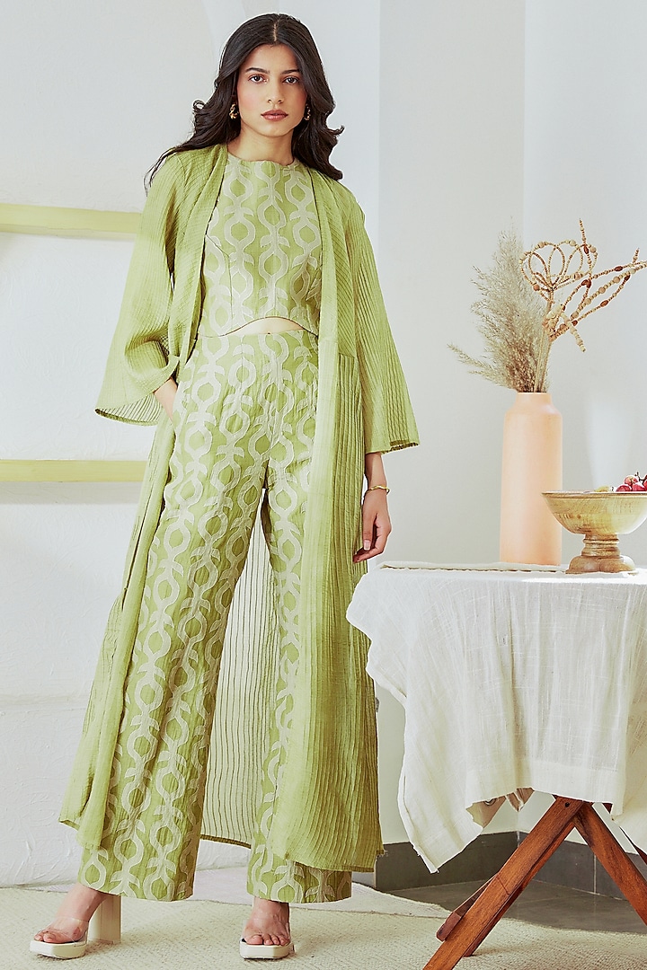 Green Chanderi Silk Jacket by The Right Cut