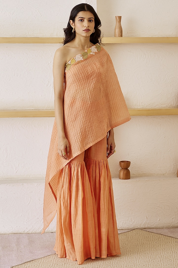 Peach Chanderi Silk Sharara Set by The Right Cut