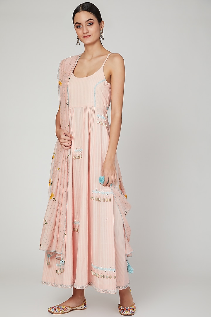 Blush Pink Embroidered Kalidar Dress by The Right Cut