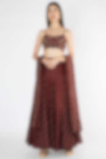 Wine Embroidered Wedding Lehenga Set by The Right Cut at Pernia's Pop Up Shop